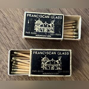 Vintage Franciscan Glass Match Box Matchbook Mountain View Mirrored Back 2X